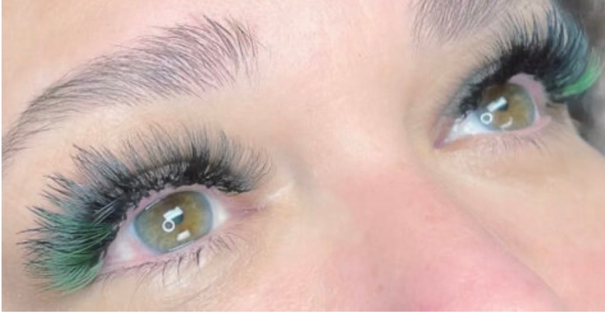 Green colored eyelash extensions