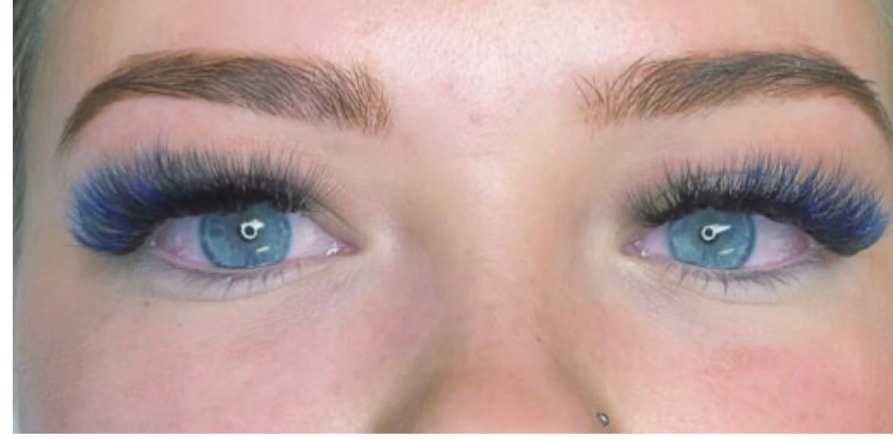 Blue colored eyelash extensions
