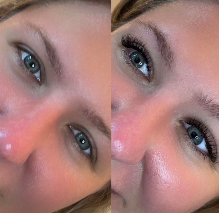 Before and after lash extensions
